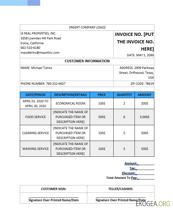 Modèle de facture immobilière vierge